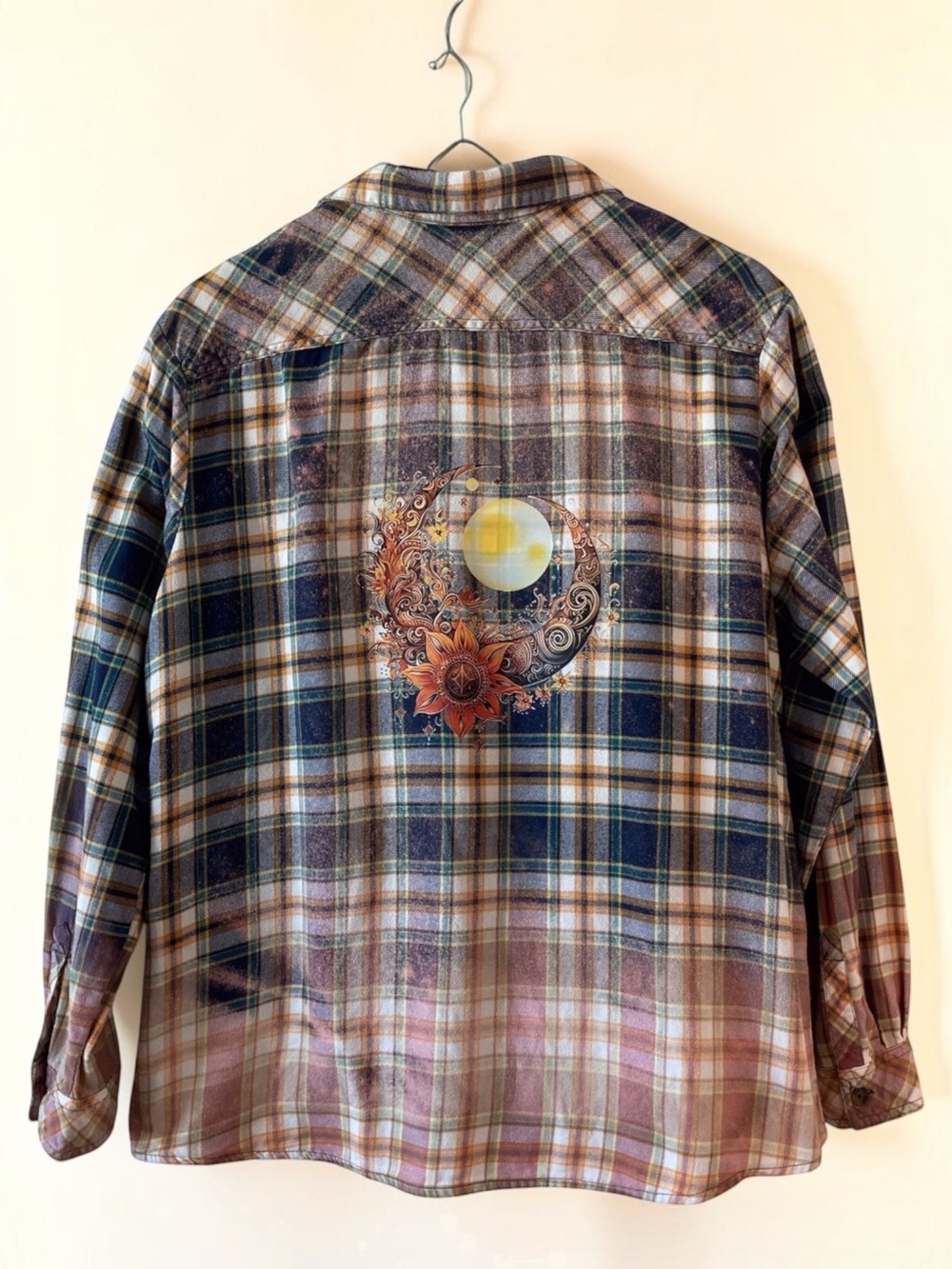 Upcycled Dickies Celestial Plaid Flannel Women’s XL Sun Moon Graphic